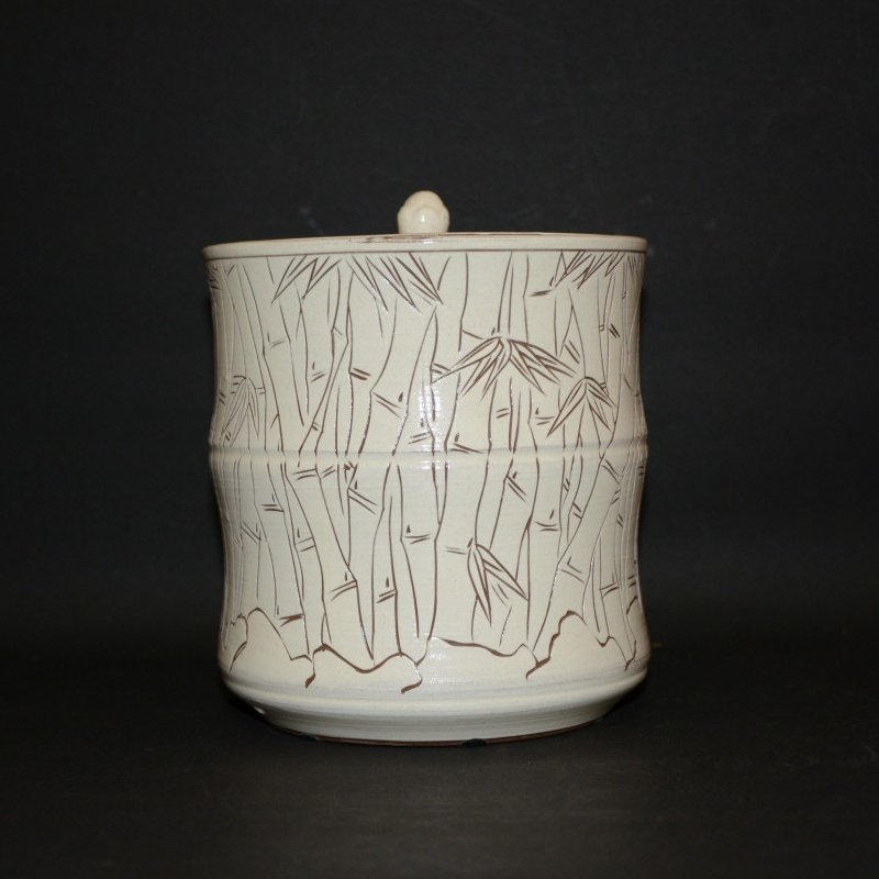 高麗粉引彫竹文水指　 韓国