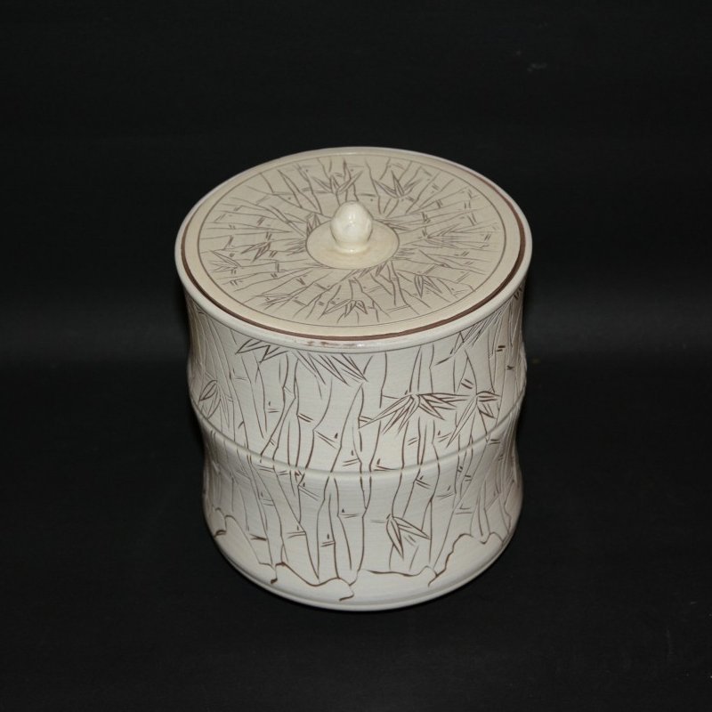 高麗粉引彫竹文水指　 韓国