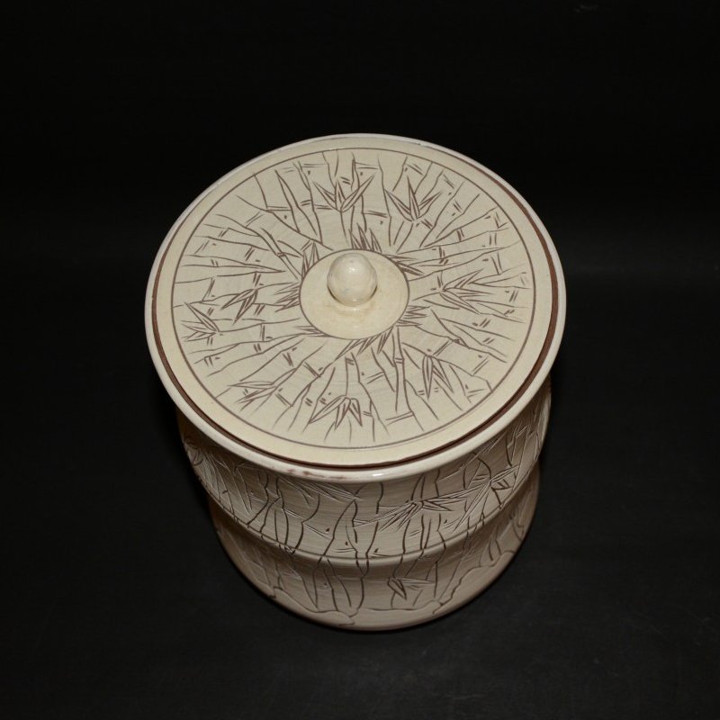 高麗粉引彫竹文水指　 韓国