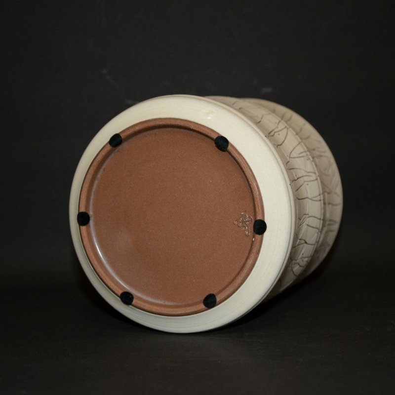 高麗粉引彫竹文水指　 韓国