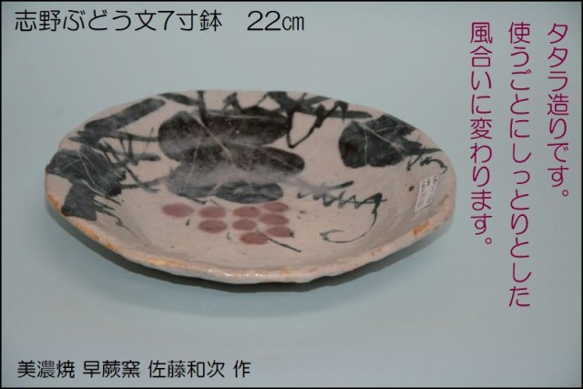 鼠志野ぶどう文7寸鉢