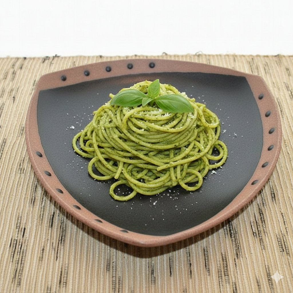 笠間焼人気作家・菅原良子さんの三角パスタ皿（黒です。）白と黒の二色展開です。