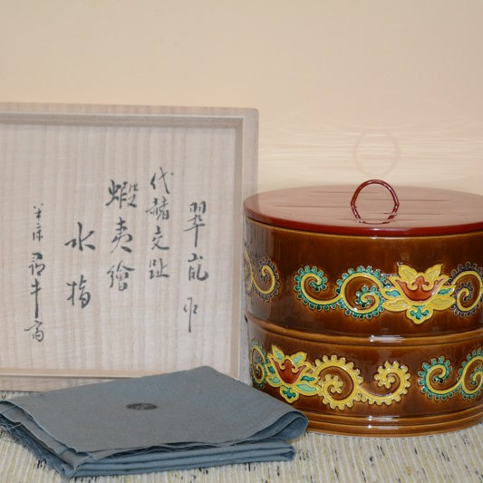 代赭交趾蝦夷絵水指｜中村翠嵐作